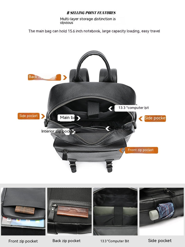 Genuine Leather Backpack Men's Large Capacity Backpack Computer Backpack Business Travel Backpack