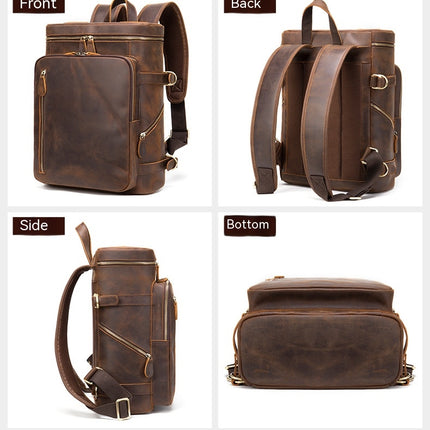 Vintage Genuine Leather Backpack for Men Laptop Travel Rucksack Work Bag Casual Daypack