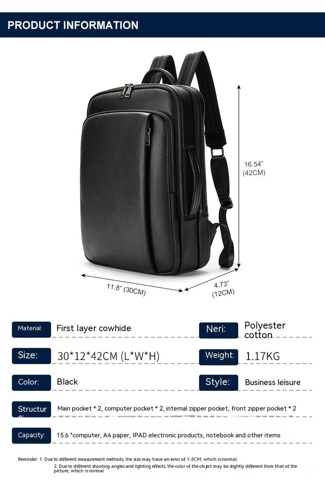 Genuine Leather Men Multifunctional Backpack Large Capacity Handbag Business Computer Backpack