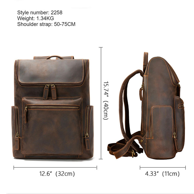 Genuine Leather Computer Bag Large Capacity Men's Retro Backpack for Work Travel