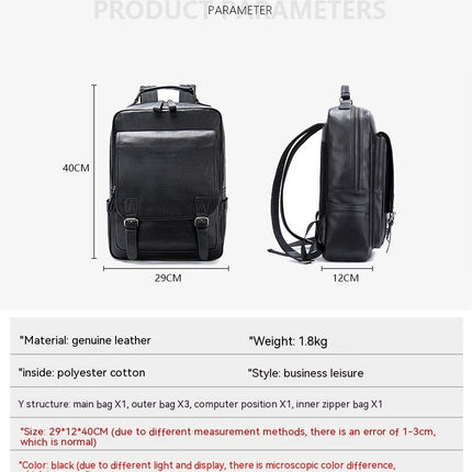 Laptop-Rucksack, Herren-Rucksack aus echtem Leder, wasserdichter Rucksack für Freizeitreisen