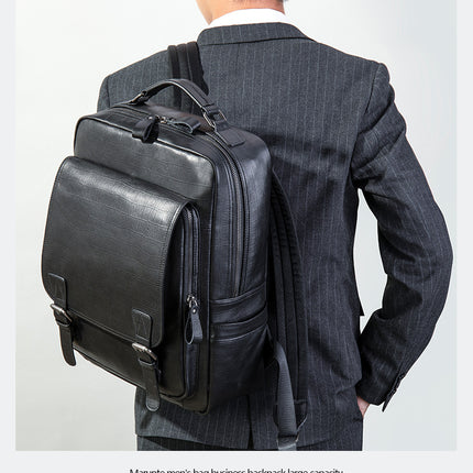 Laptop-Rucksack, Herren-Rucksack aus echtem Leder, wasserdichter Rucksack für Freizeitreisen