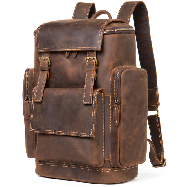 Genuine Leather Backpack For Men Vintage Laptop Bag Large Capacity Travel Shoulder Daypacks
