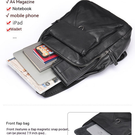 Herren-Rucksack aus echtem Leder, Computer-Rucksack, Schüler-Schultasche, großer Geschäftsreise-Rucksack
