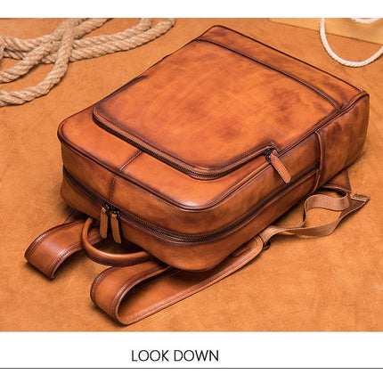 Sac à dos en cuir véritable Vintage pour ordinateur portable, résistant à l'eau, sac à dos décontracté pour hommes