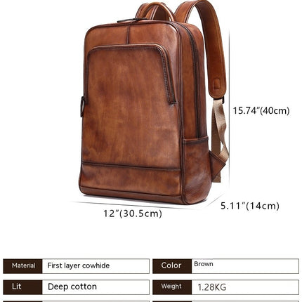 Sac à dos en cuir véritable Vintage pour ordinateur portable, résistant à l'eau, sac à dos décontracté pour hommes