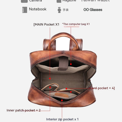 Sac à dos en cuir véritable Vintage pour ordinateur portable, résistant à l'eau, sac à dos décontracté pour hommes