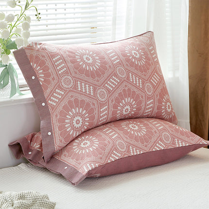 Cotton Gauze Pillowcase All-Inclusive Snap-Fastening Non-Slip Cotton Pillowcase All-In-One Not Falling Off