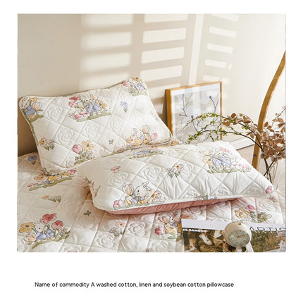 100% Cotton Large Crushed Flower Pillowcase, Washed Cotton Embossed Threaded Pillowcase, Printed Pillowcase Liner Cover Pillow Cover
