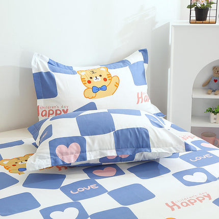 Baumwoll-Kissenbezug-Set, 2 Stück, Baumwoll-Kissenbezug für Zuhause, Schlafzimmer, Studentenwohnheim, Kissenbezug mit Cartoon-Karomuster, Kissenschoner