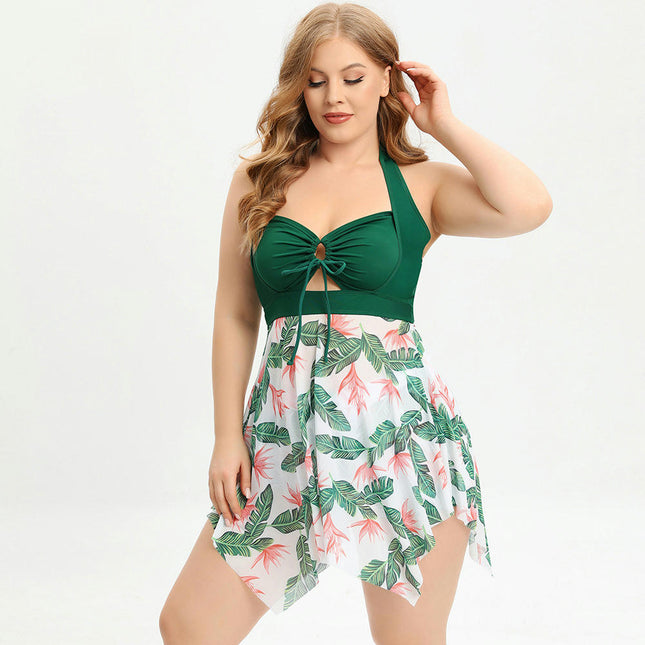 Womens Tankini Swimdress with Boyshorts Two Piece V Neck Bowknot Halter Bathing Suit Dress