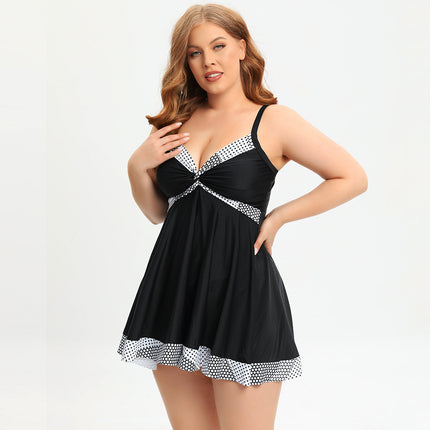 Women Plus Size One Piece Swimsuits with Skirt V Neck Swimdress Bathing Suits