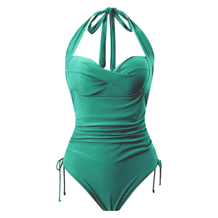 Women's String Bathing Suit Sexy V Neck Tummy Control One Piece Swimsuit