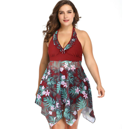 Plus Size Two Piece Swim Dress with Boyshorts for Women Swimsuits Flowy Bathing Suits