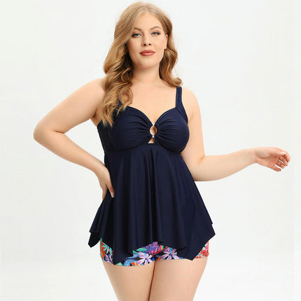 Women Plus Size Swim Dress Two Piece Flowy Tummy Control Swimsuits with Boyshorts