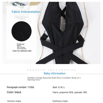 Maillot de bain une pièce pour femme, découpé, dos croisé, cravate, décolleté en V profond, froncé, coupe haute