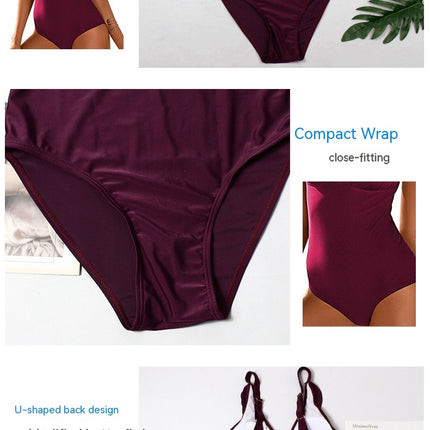 Maillot de bain une pièce à volants et col en V profond pour femme