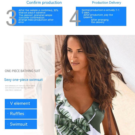Maillot de bain une pièce à volants et col en V profond pour femme