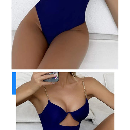 Women's One Piece Swimsuit Cut Out Chain Straps Swimwear Bathing Suits