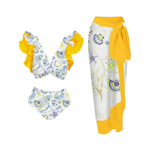 Maillot de bain 2 pièces pour femme, bikini tropical, avec jupe portefeuille, maillots de bain 1