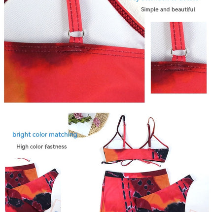 Women's 3 Piece Swimsuits Tie Side Bikini Set Swimwear with Cover Up Skirt Bathing Suit