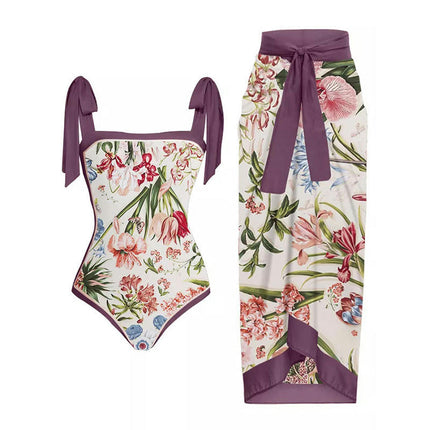 Maillot de bain une pièce pour femme avec jupe de plage cache-maillot de bain deux pièces imprimé floral