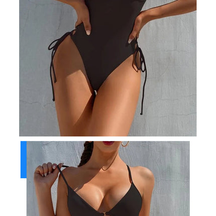 Women's Criss Cross Lace Up V Neck One Piece Swimsuit Bathing Suit