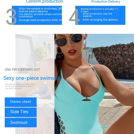 Women's Criss Cross Lace Up V Neck One Piece Swimsuit Bathing Suit