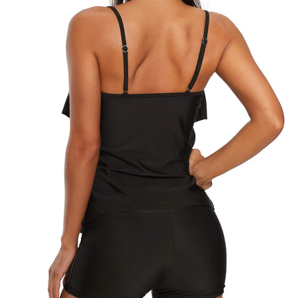 Tankini-Badeanzug für Damen in Übergröße, zweiteiliger Badeanzug, gerüschte Volant-Bademode mit Shorts