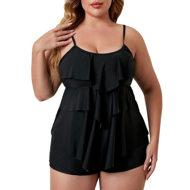 Women Plus Size Tankini Swimsuits Two Piece Bathing Suit Ruffled Flounce Swimwear with Shorts
