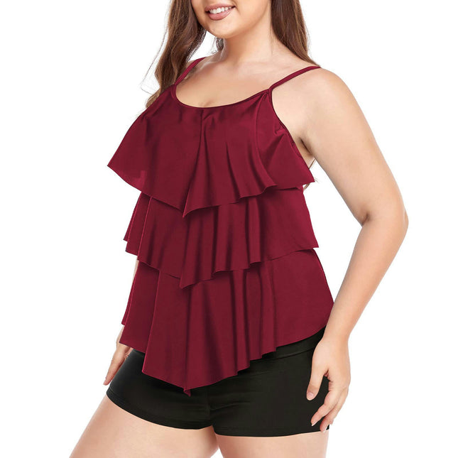 Maillot de bain tankini grande taille pour femme, deux pièces, à volants, avec short