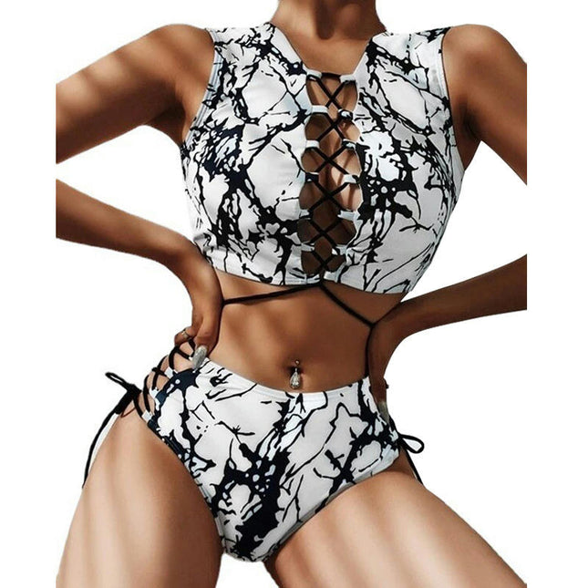 Maillot de bain 2 pièces sexy à bretelles licou croisé sur le devant pour femme