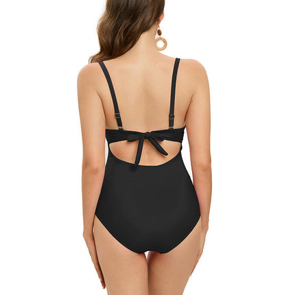 Maillot de bain une pièce pour femme, contrôle du ventre, push-up, col en V, coupe haute