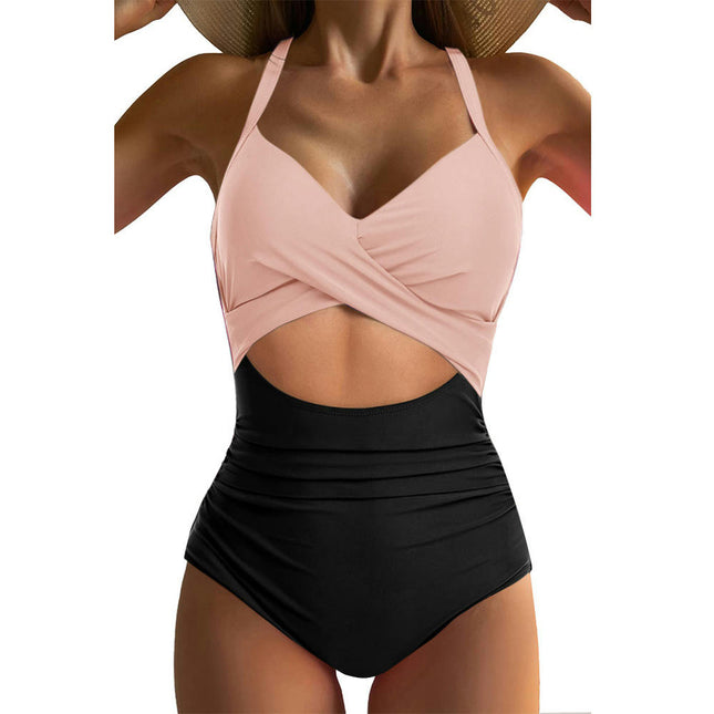Women One Piece Tummy Control Swimsuits Push Up Bathing Suits Cutout Front Cross Swimwear