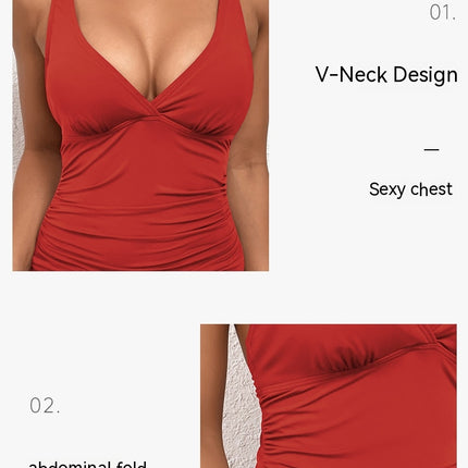 One Piece Crossover Swimsuit Tummy Control Ruched Push Up Bathing Suits for Women