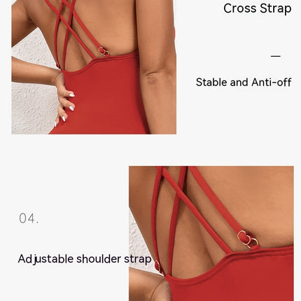 One Piece Crossover Swimsuit Tummy Control Ruched Push Up Bathing Suits for Women