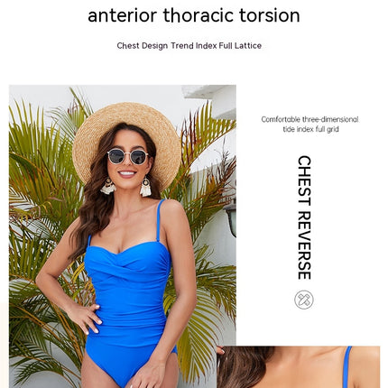 Maillot de bain une pièce pour femmes, col en V profond, contrôle du ventre, col licou, dos nu torsadé