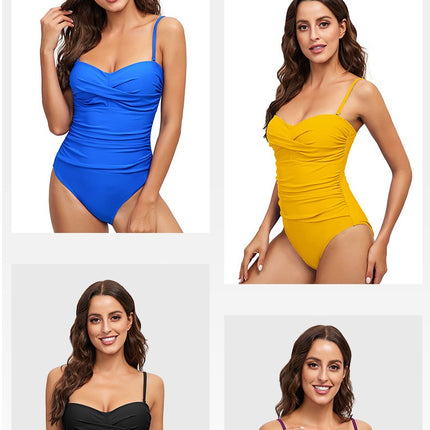 Maillot de bain une pièce pour femmes, col en V profond, contrôle du ventre, col licou, dos nu torsadé