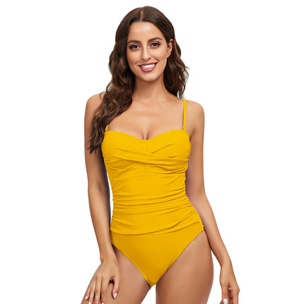 Maillot de bain une pièce pour femmes, col en V profond, contrôle du ventre, col licou, dos nu torsadé