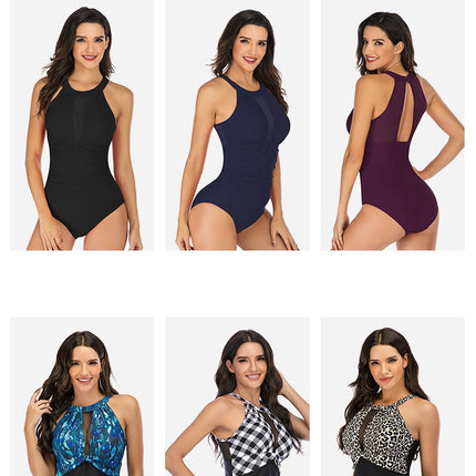 Women's Plunging Halter Open Back One Piece Swimsuit
