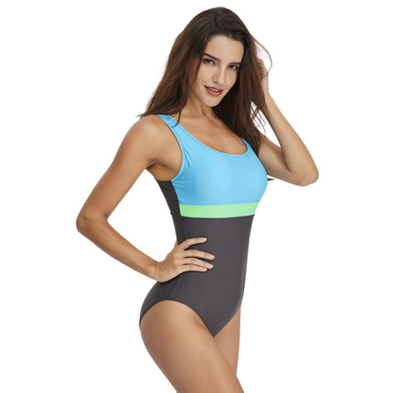 Maillot de bain une pièce pour femmes, blocs de couleurs, maillots de bain athlétiques modestes