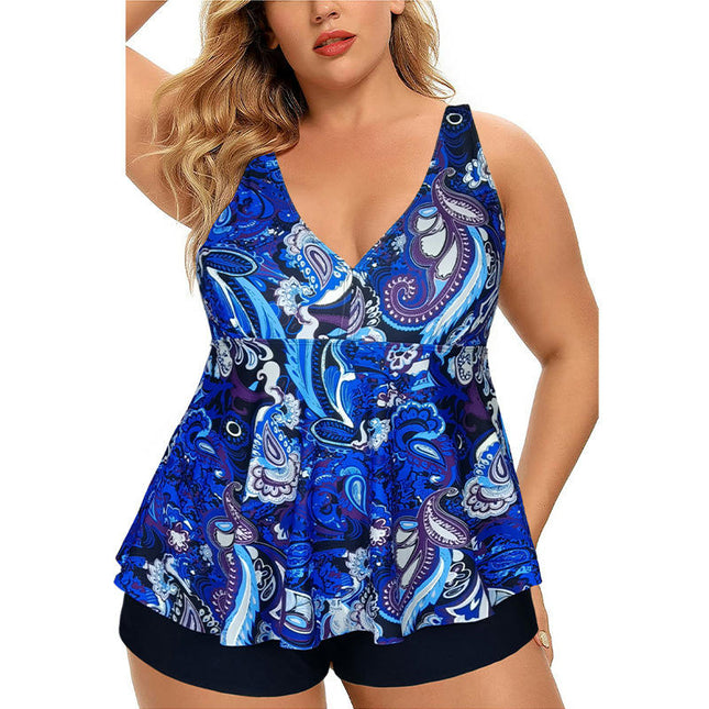 Women's Plus Size Tankini Swimsuit Plant Print Two Piece Bathing Suit 1