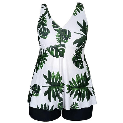 Women's Plus Size Tankini Swimsuit Plant Print Two Piece Bathing Suit 1