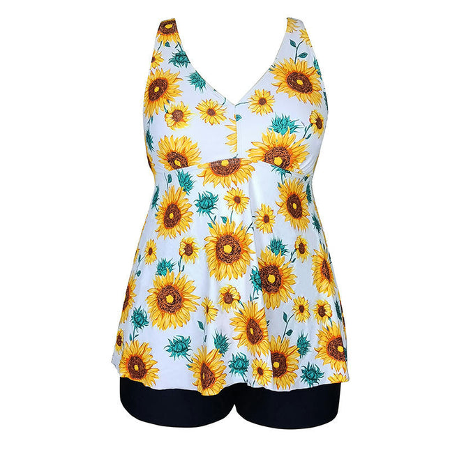 Women's Plus Size Tankini Swimsuit Plant Print Two Piece Bathing Suit