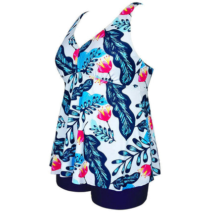 Women's Plus Size Tankini Swimsuit Plant Print Two Piece Bathing Suit