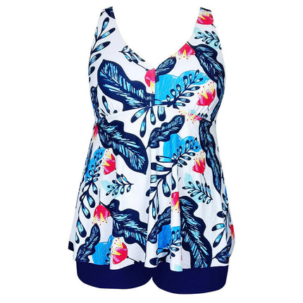 Women's Plus Size Tankini Swimsuit Plant Print Two Piece Bathing Suit