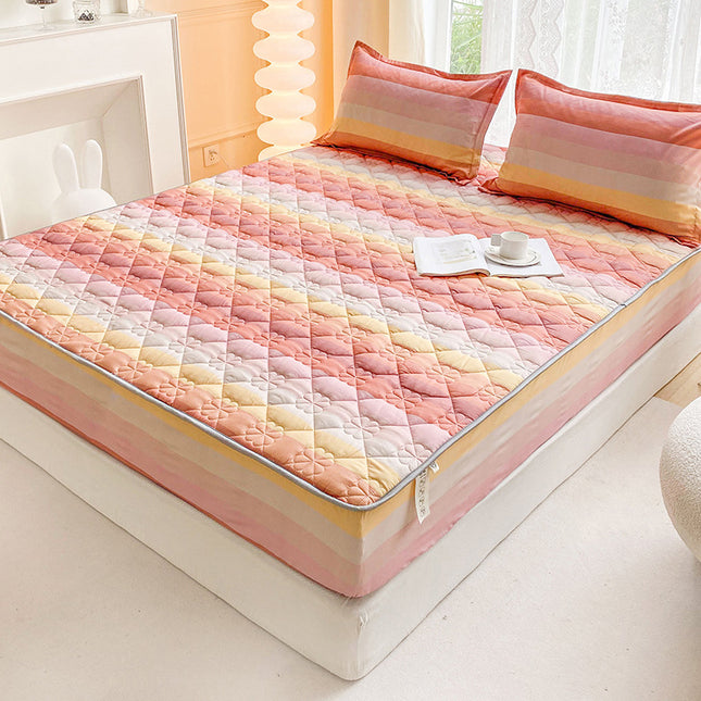 Quilted Fitted Sheet Mattress Cover Large Printed Mattress Protector Ultra Soft Bedspread Fitted Sheet