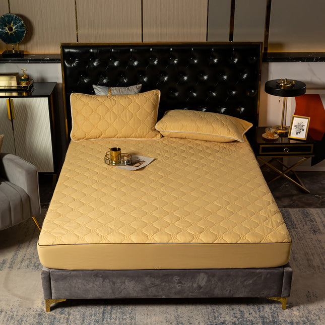 Deep Pocket Fitted Sheet Pure Color Thickened Quilted Bedspread, Non-Slip Mattress Protector, Super Soft Bed Skirt