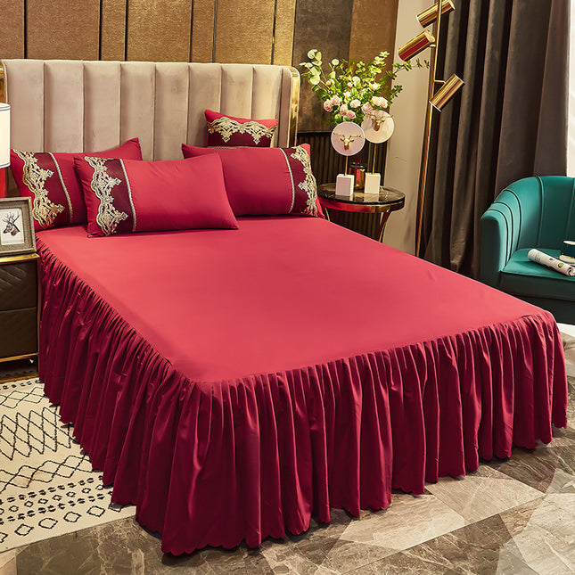 Ruffle Skirt Bedspread Sheet Wrinkle Resistant Sheet Solid Color Super Soft Bed Skirt Dustproof Ruffled Edge Bed Skirt