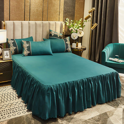 Ruffle Skirt Bedspread Sheet Wrinkle Resistant Sheet Solid Color Super Soft Bed Skirt Dustproof Ruffled Edge Bed Skirt
